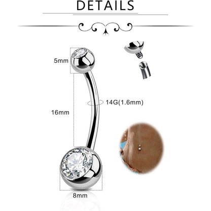Bauchnabelpiercing Silber Titan 14G 6-16mm Zirkonia Bananabell