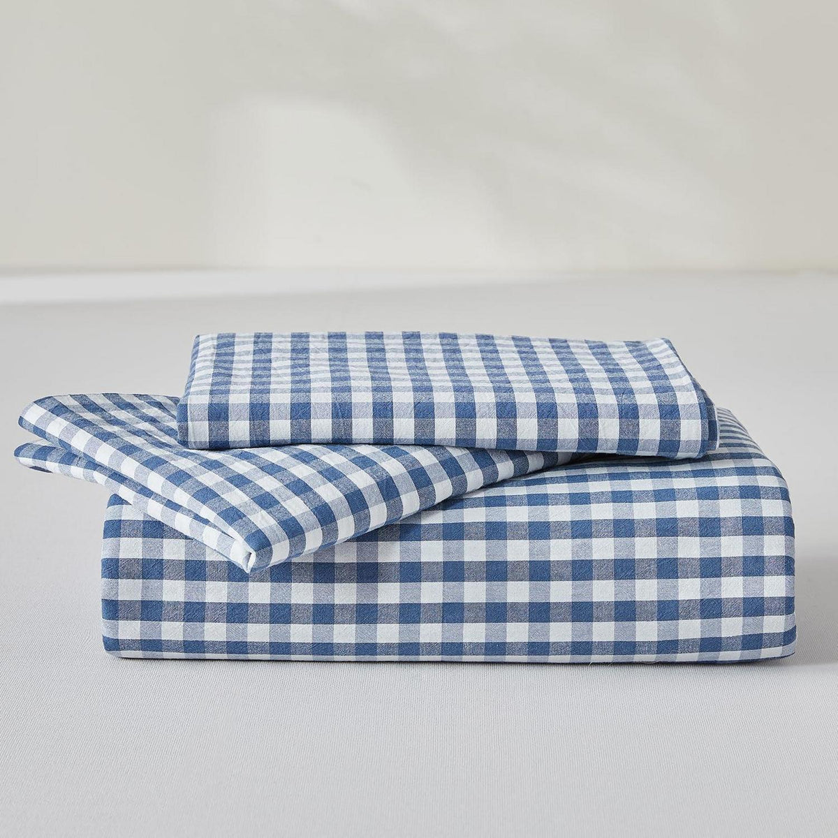 3tlg. Karierte Baumwoll Bettwäsche Set 200x220 Marineblau