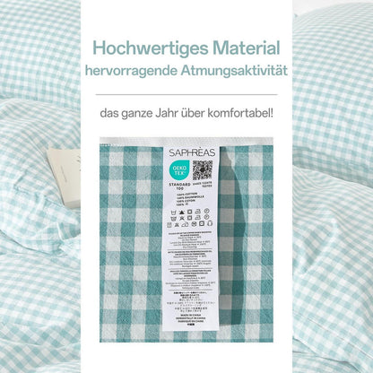 Gewaschene Baumwoll Bettwäsche Set Türkisblau 200x220 cm 3tlg.
