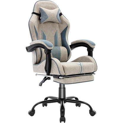 Ergonomischer Gaming-Stuhl mit Fußstütze, Kopfstütze & Lendenkissen – Grau