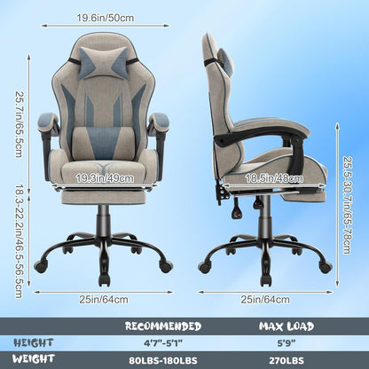 Ergonomischer Gaming-Stuhl mit Fußstütze, Kopfstütze & Lendenkissen – Grau