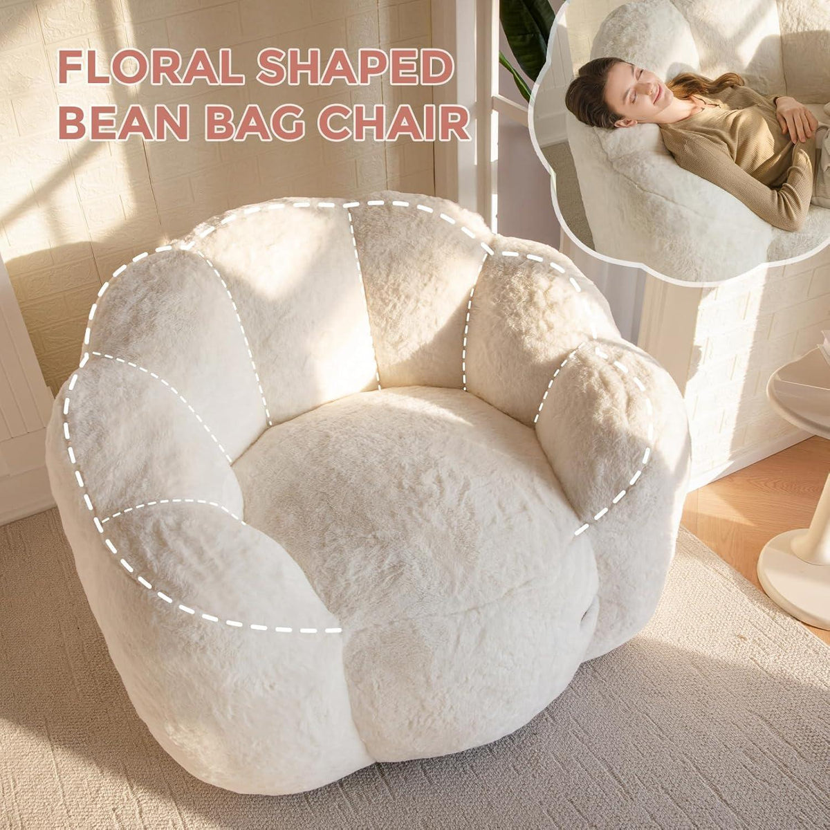 Flauschiger Sitzsack Erwachsene – Blumen Design, Memory Foam