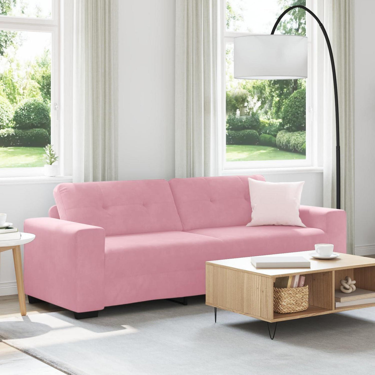 Rosa 3-Sitzer Samtsofa mit Kissen – 180 cm Modernes Design