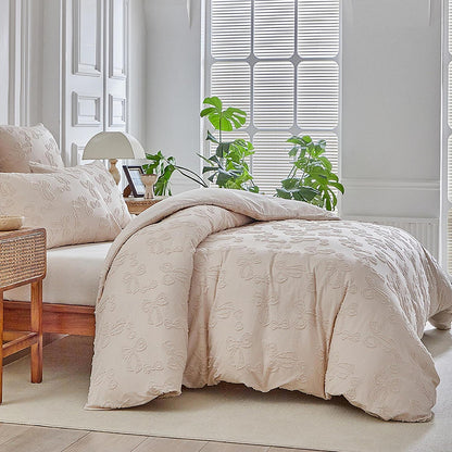 Getuftete Bettwäsche 135x200 Beige – 4-teilig mit Schleifenmuster