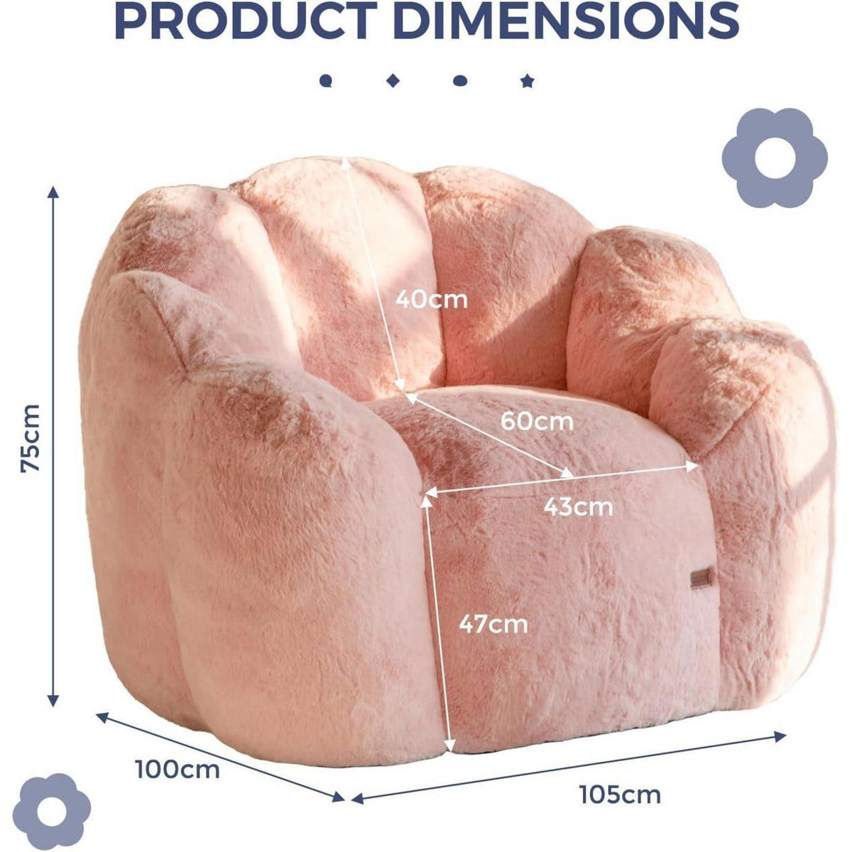 Flauschiger Sitzsack Erwachsene – Blumen Design, Rosa