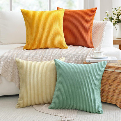 Cord Kissenbezüge 4er Set – 40x40 cm, Orange, Teal, Beige