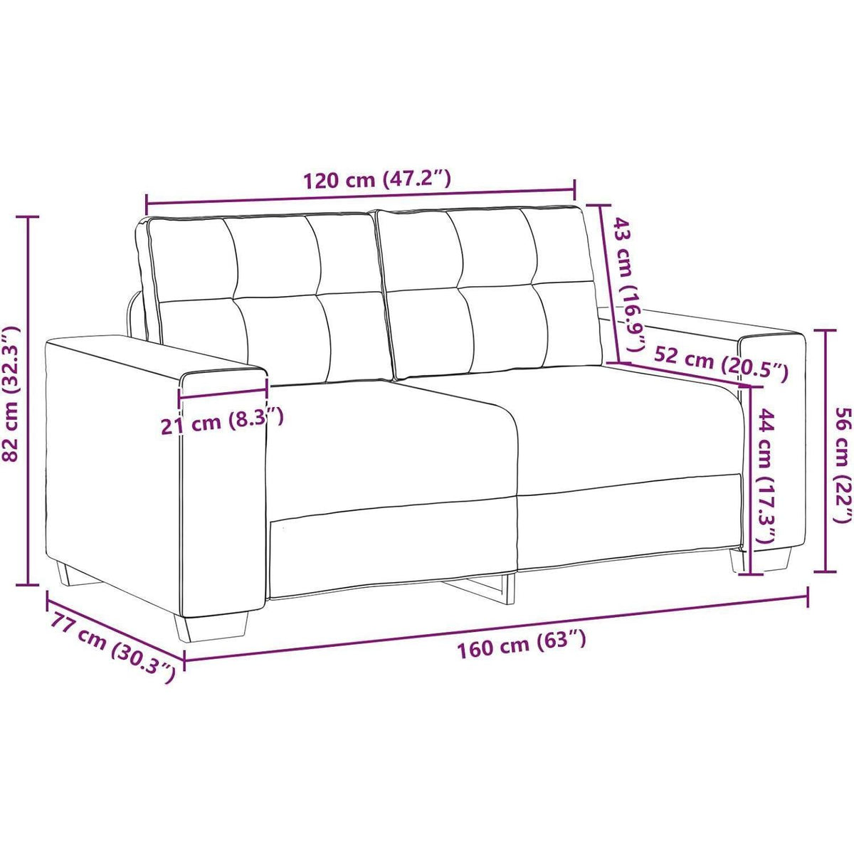 Modernes Zweisitzer Sofa Blau – Bequemes Leinen & Samt