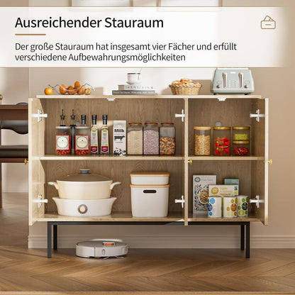 Rattan Sideboard mit 3 Türen & Verstellbaren Ablagen