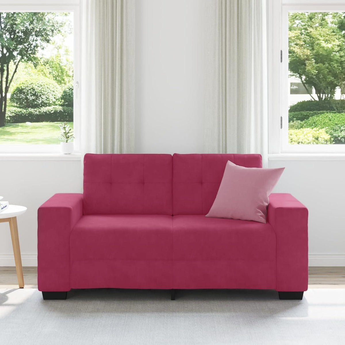 Weinrotes Samt-Sofa 120 cm – Zweisitzer mit Kissen
