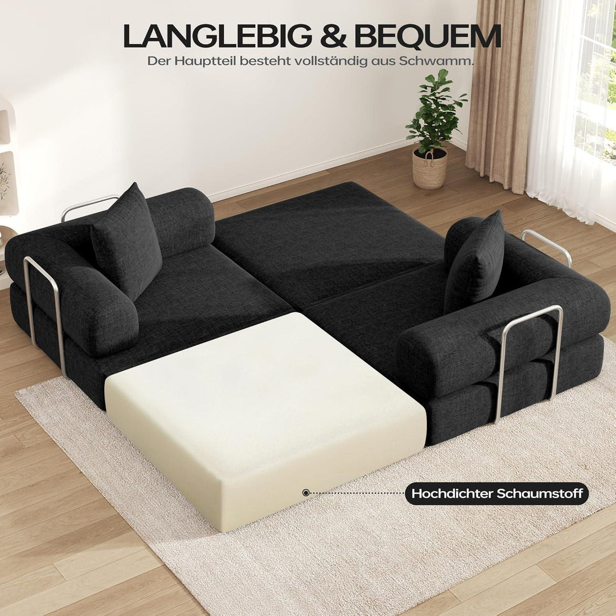 Klappbares Schlafsofa 199cm – Bequemer Futon für Wohnzimmer