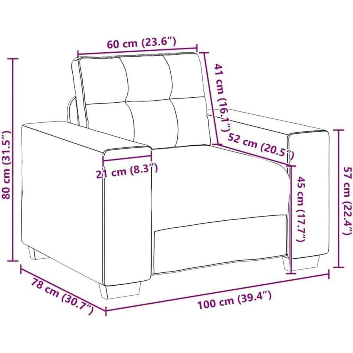 Hellgrauer Samt Sessel – Kleines Sofa 60 cm, Modernes Design
