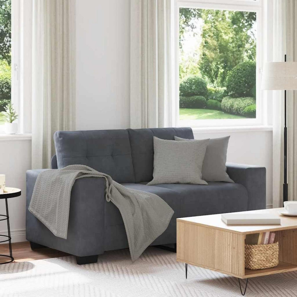 2-Sitzer Samt Sofa Modern Dunkelgrau 120cm – Bequemes Mini Sofa