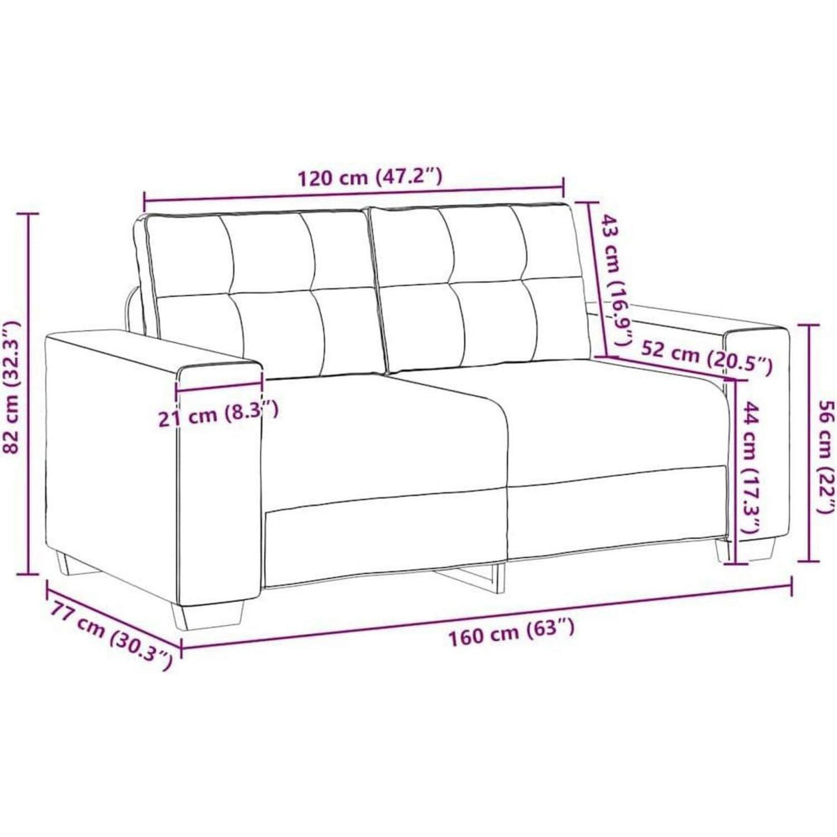 2-Sitzer Samt Sofa Modern Dunkelgrau 120cm – Bequemes Mini Sofa