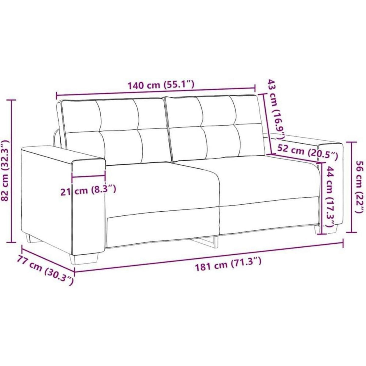 Zweisitzer Sofa Hellgrau Samt 140cm – Bequemes Wohnzimmer Sofa