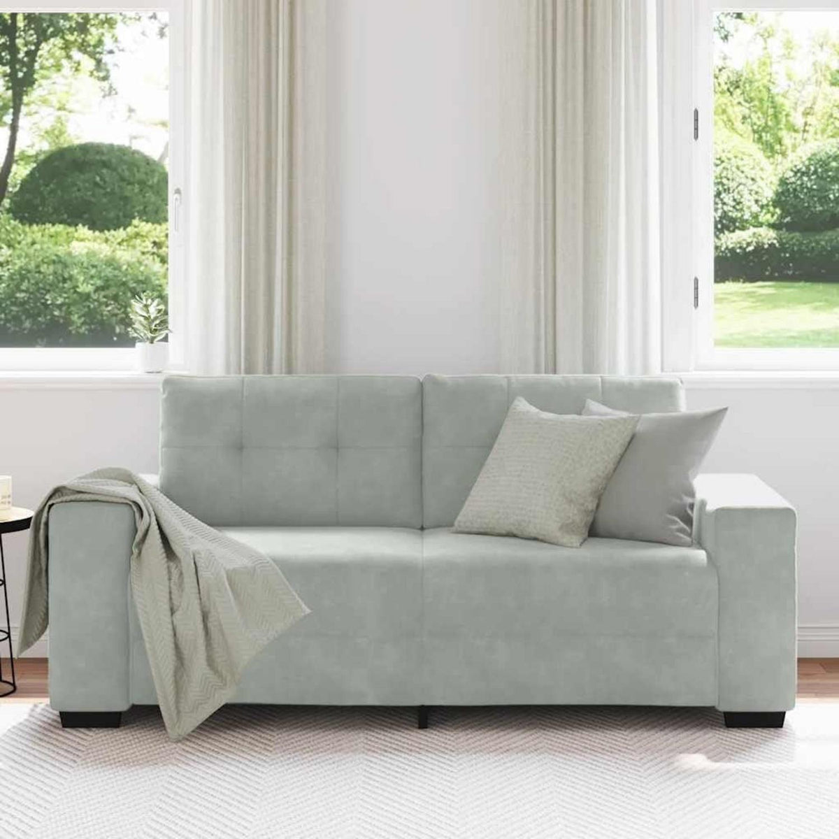 Zweisitzer Sofa Hellgrau Samt 140cm – Bequemes Wohnzimmer Sofa