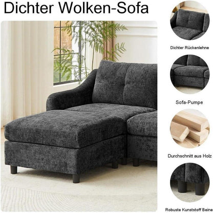 JIEXI Ecksofa mit Schlaffunktion – Grau, 3-Sitzer + Hocker