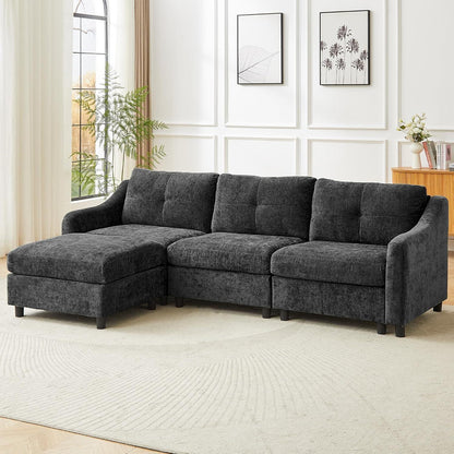 JIEXI Ecksofa mit Schlaffunktion – Grau, 3-Sitzer + Hocker