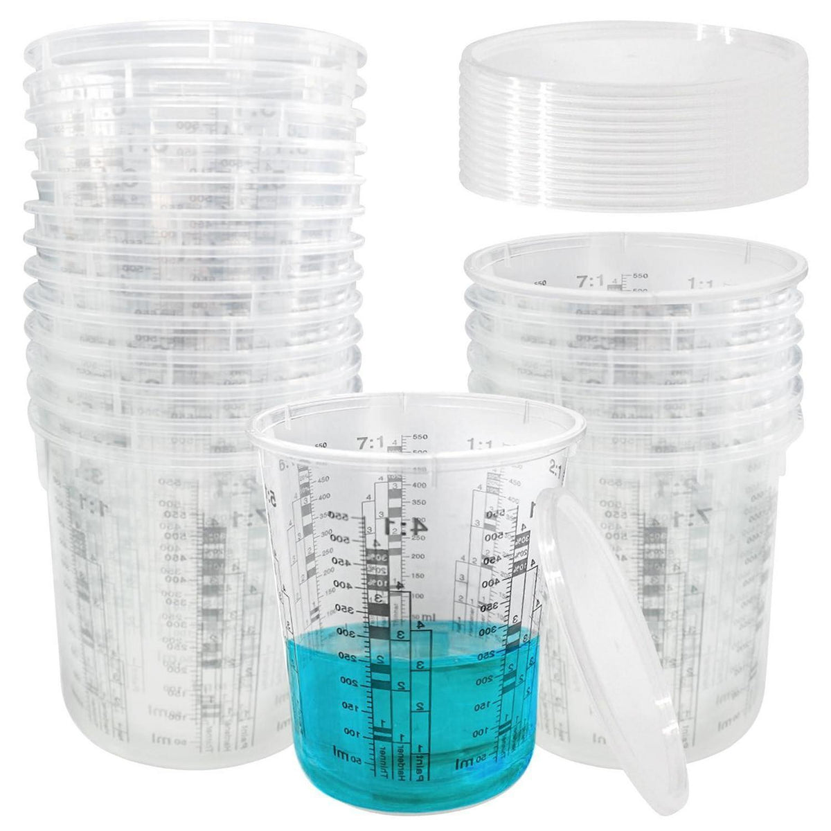 20 Lackmischbecher 680ml mit Deckel – Messbecher für Farbe & Harz