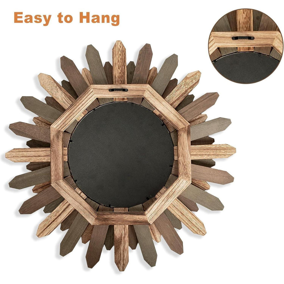 Rustikaler Wandspiegel Holz 48cm – Boho Sonnenschliff Spiegel