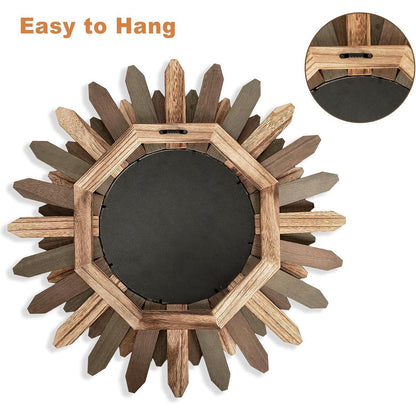 Rustikaler Wandspiegel Holz 48cm – Boho Sonnenschliff Spiegel