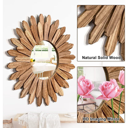 Rustikaler Wandspiegel Holz 48cm Sonnenschliff Boho Deko