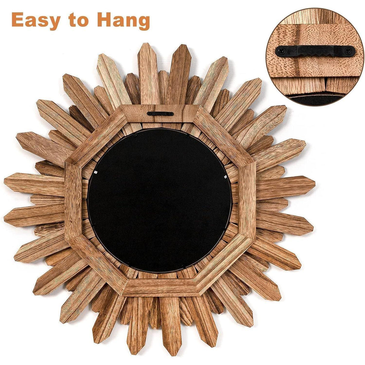 Rustikaler Wandspiegel Holz 48cm Sonnenschliff Boho Deko