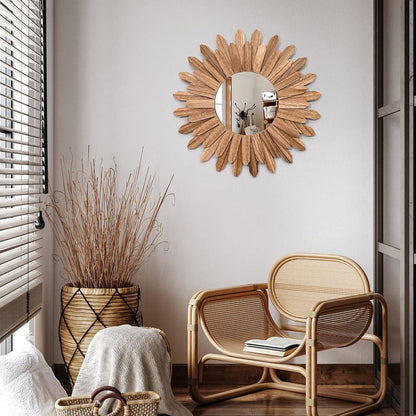 Rustikaler Wandspiegel Holz 48cm Sonnenschliff Boho Deko