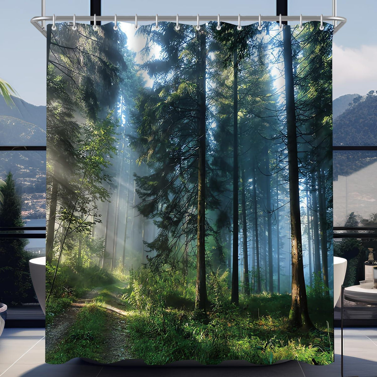 Duschvorhang Wald Dschungel 180x170 cm, Wasserabweisend, Waschbar