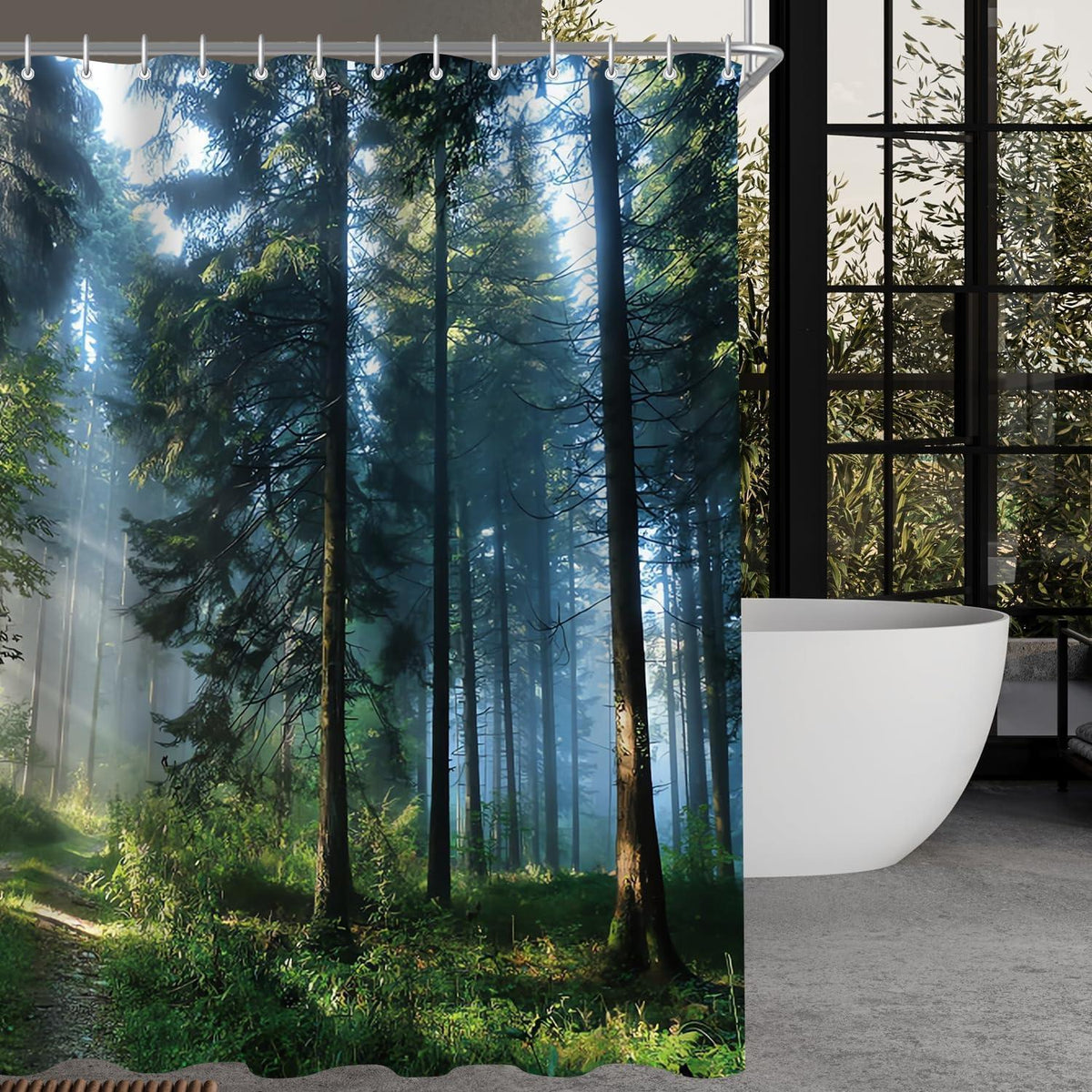 Duschvorhang Wald Dschungel 180x170 cm, Wasserabweisend, Waschbar