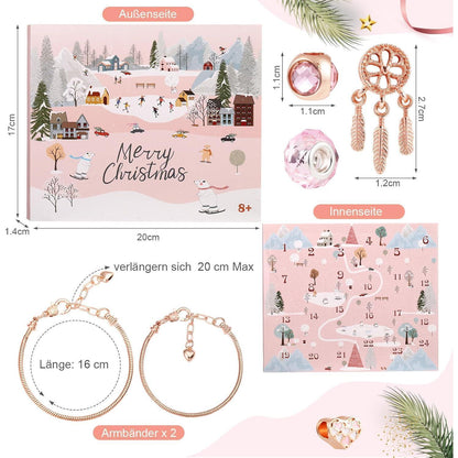 Adventskalender Schmuckset mit Armband und Charms, Rosegold