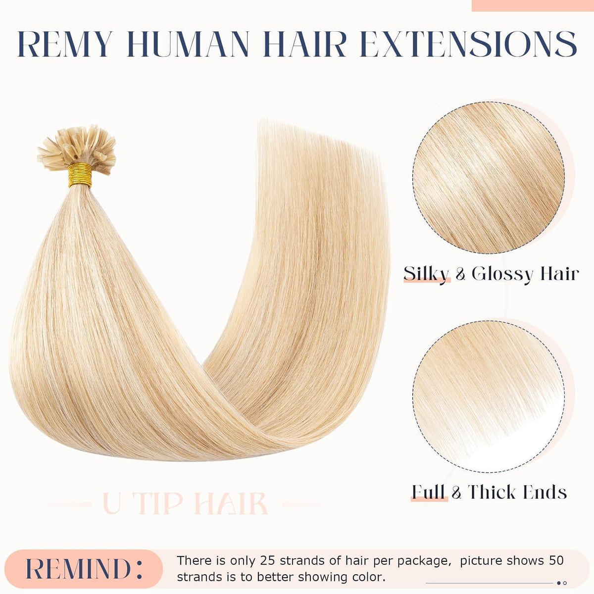 Echthaar Extensions Bondings 55 cm #18P613 Ascheblond