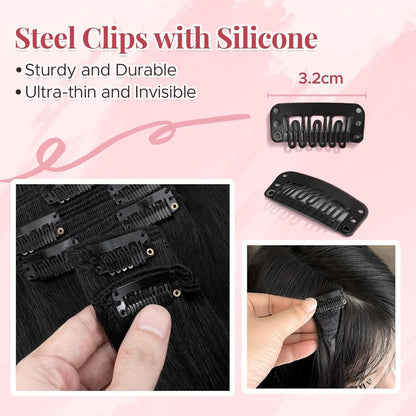 Clip In Echthaar Extensions Schwarz 30cm - 8-teiliges Set