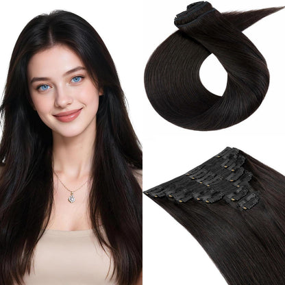 Clip-In Haarverlängerung Echthaar – 35cm, 120g, #1B Schwarz
