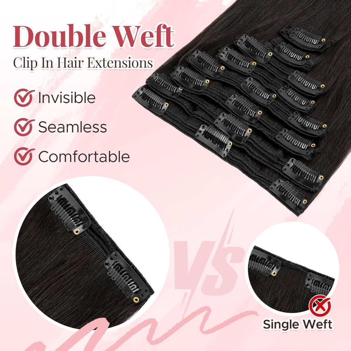Clip-In Haarverlängerung Echthaar – 35cm, 120g, #1B Schwarz