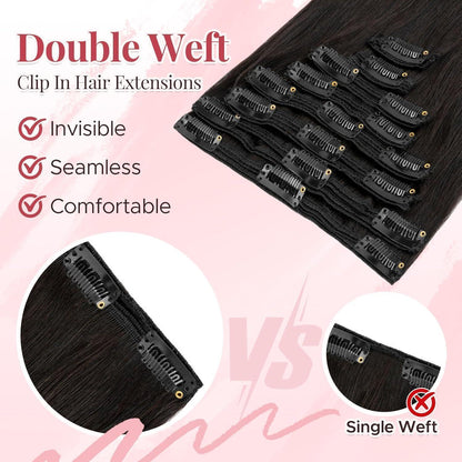 Clip-In Haarverlängerung Echthaar – 35cm, 120g, #1B Schwarz