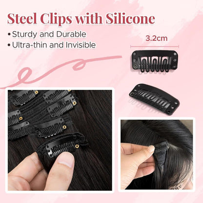 Clip-In Haarverlängerung Echthaar – 35cm, 120g, #1B Schwarz