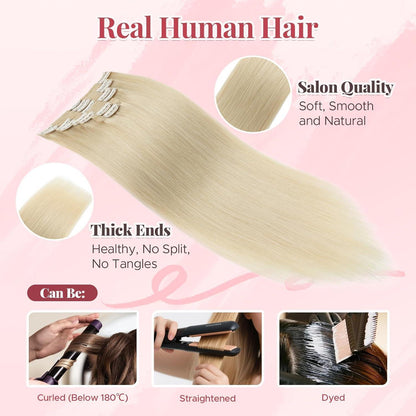Clip In Haarverlängerung Echthaar 45cm Platinblond 140g