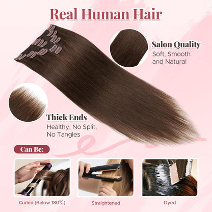 Clip-In Haarverlängerung Echthaar – Schokoladenbraun 40cm