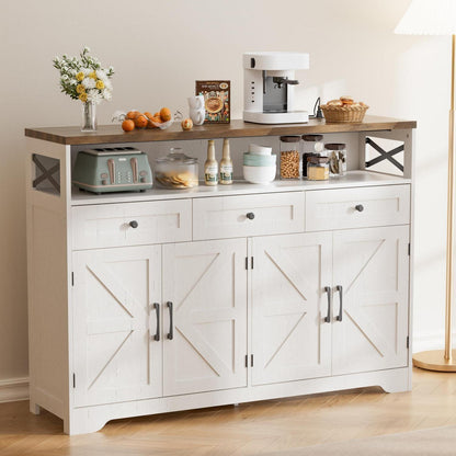 Cremeweißes Sideboard mit Schubladen & Regal – 130x35x95cm
