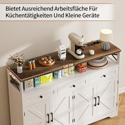Cremeweißes Sideboard mit Schubladen & Regal – 130x35x95cm
