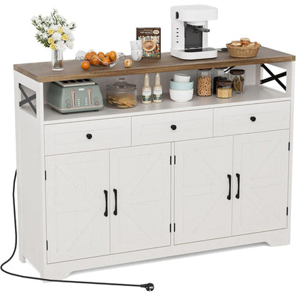 Cremeweißes Sideboard mit Schubladen & Regal – 130x35x95cm