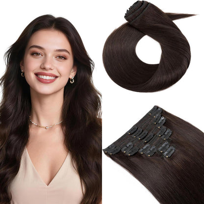 Clip In Haarverlängerung Echthaar Dunkelbraun 40cm (130g)