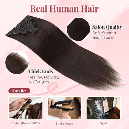 Clip In Haarverlängerung Echthaar Dunkelbraun 40cm (130g)