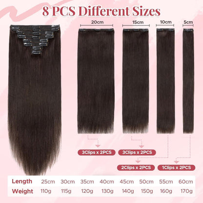 Clip In Haarverlängerung Echthaar Dunkelbraun 40cm (130g)