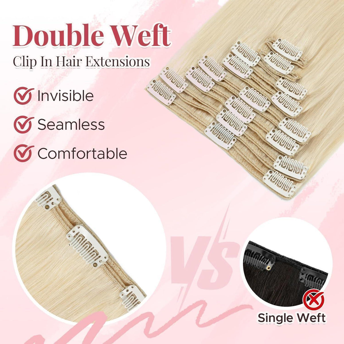 Clip In Haarverlängerung Echthaar Platinblond 35cm (120g)