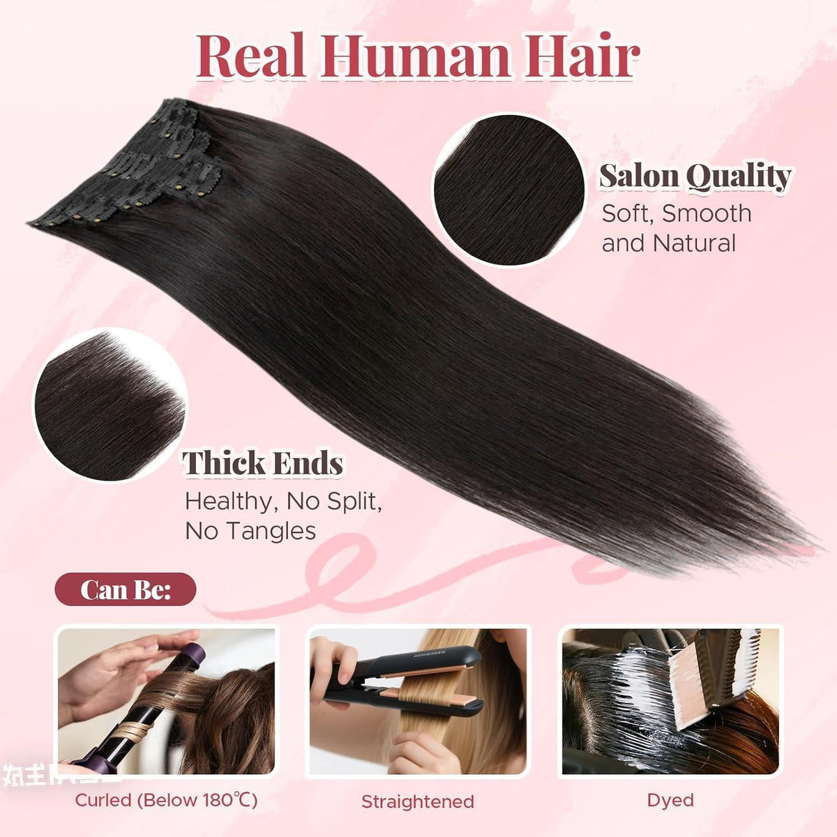 Clip In Haarverlängerung Echthaar 40cm, #1B Schwarz, 130g