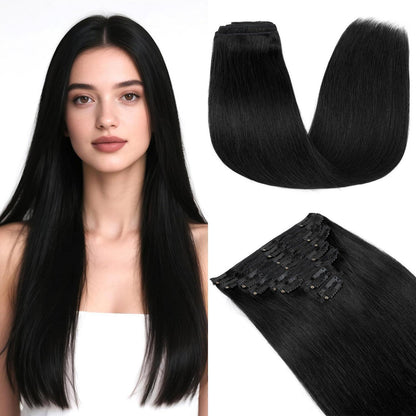 Clip In Echthaar Extensions Schwarz 50cm - 8-teilig