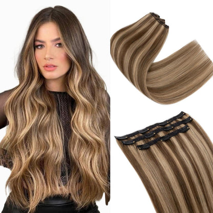 Echthaar Clip-in Extensions 50cm Schokoladenbraun/Dunkelblond