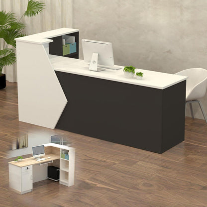 Rezeptionstheke Holz mit Stauraum – 150x60x100cm, Weiß & Schwarz