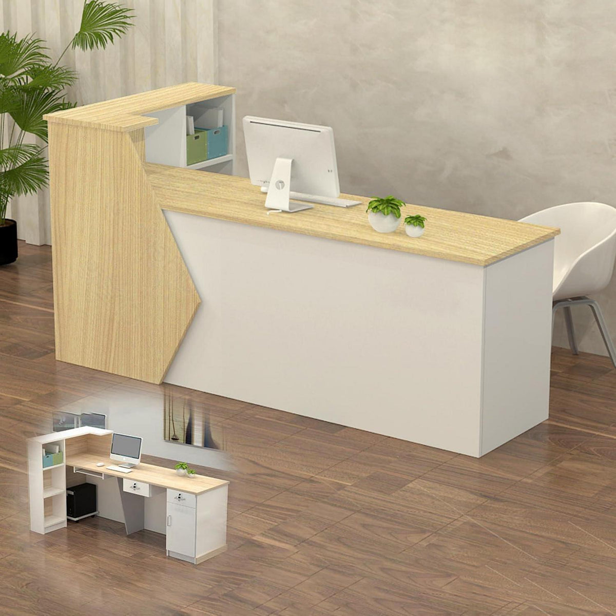 Rezeptionstheke Holz mit Stauraum – 200x60x100cm